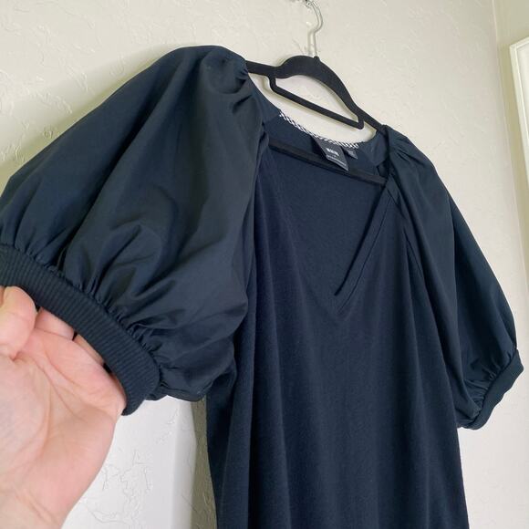 Maeve by Anthropologie Black Annika Knit Puff Sleeve Dress Large - Picture 2 of 11